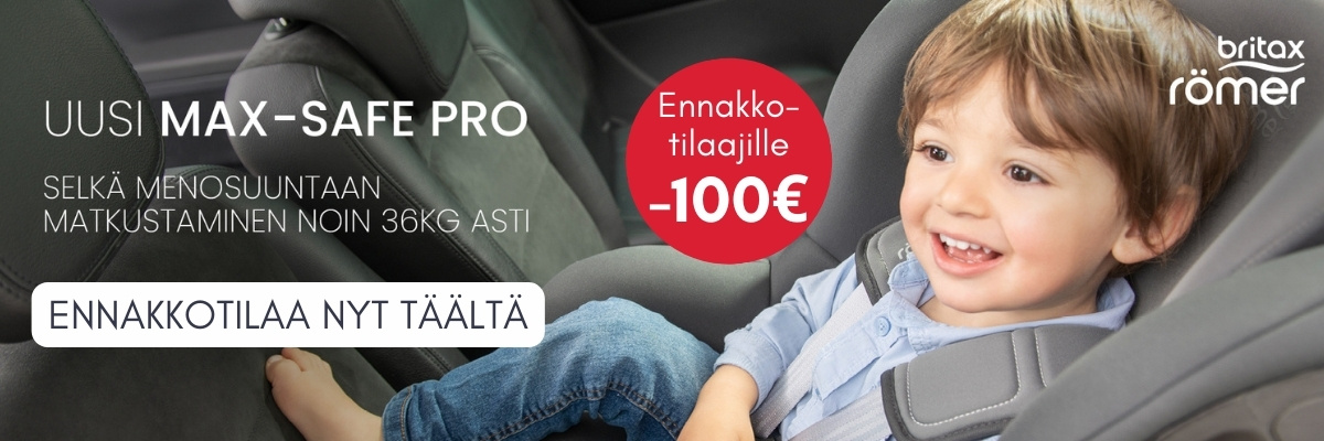 Britax Max-Safe Pro kuljettaa lapsesi turvallisesti selkä menosuuntaan jopa 7-vuotiaaksi asti. Ennakkotilaa nyt ja saat -100€ alennuksen turvaistuimen hinnasta. Katso lisää täältä. 